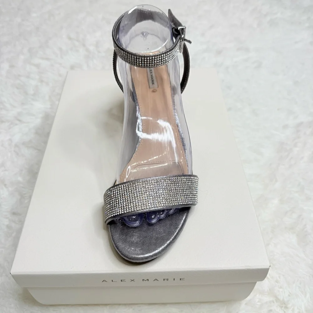 Alex Marie Nallie Rhinestone Heels Silver Strappy Sandals Size 9M Dressy Evening